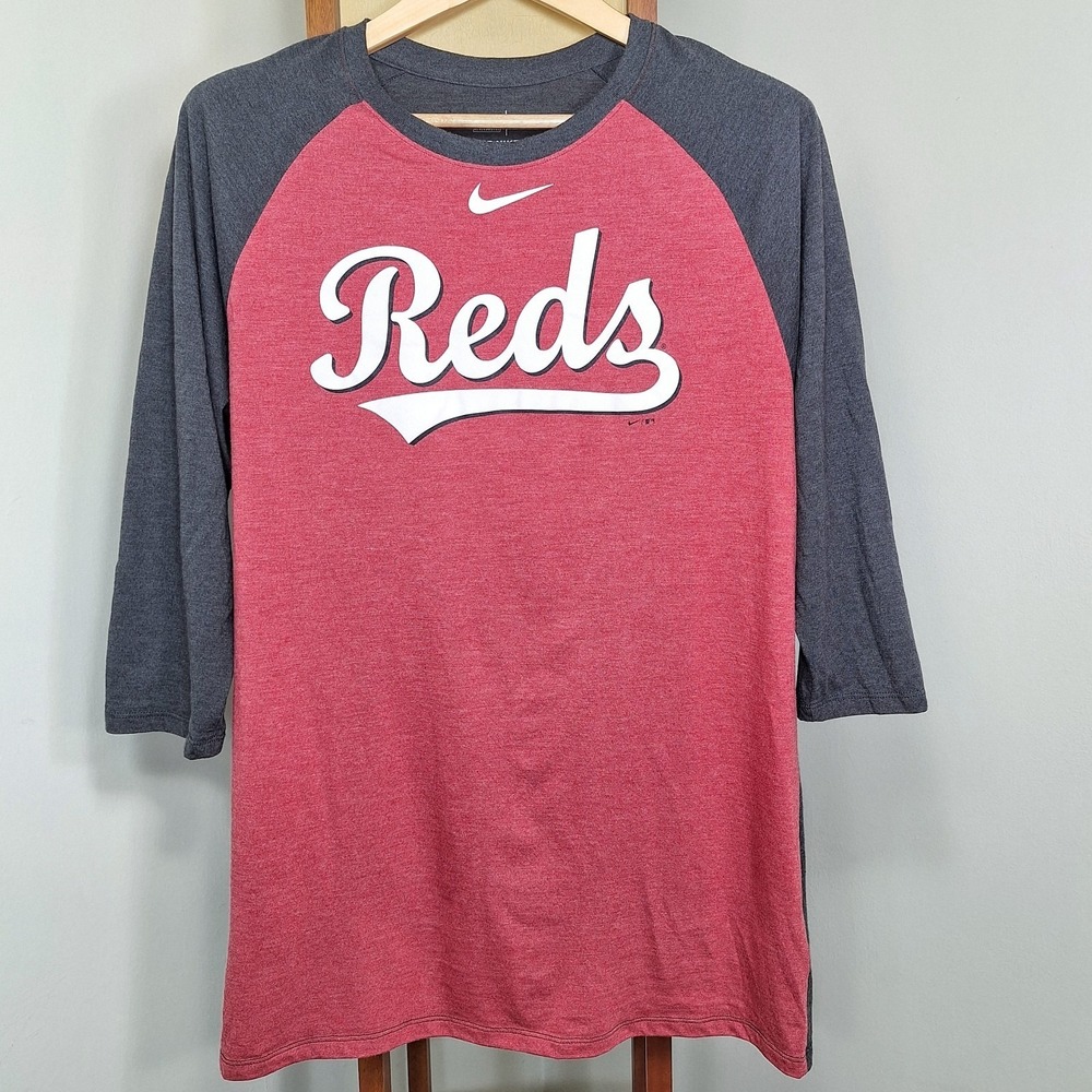 Nike Cincinnati Reds Large MLB‎ Baseball Gray 3/4 Raglan Sleeve Jersey T Mens L